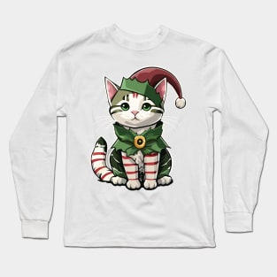 Christmas Candy Cane Cat Long Sleeve T-Shirt